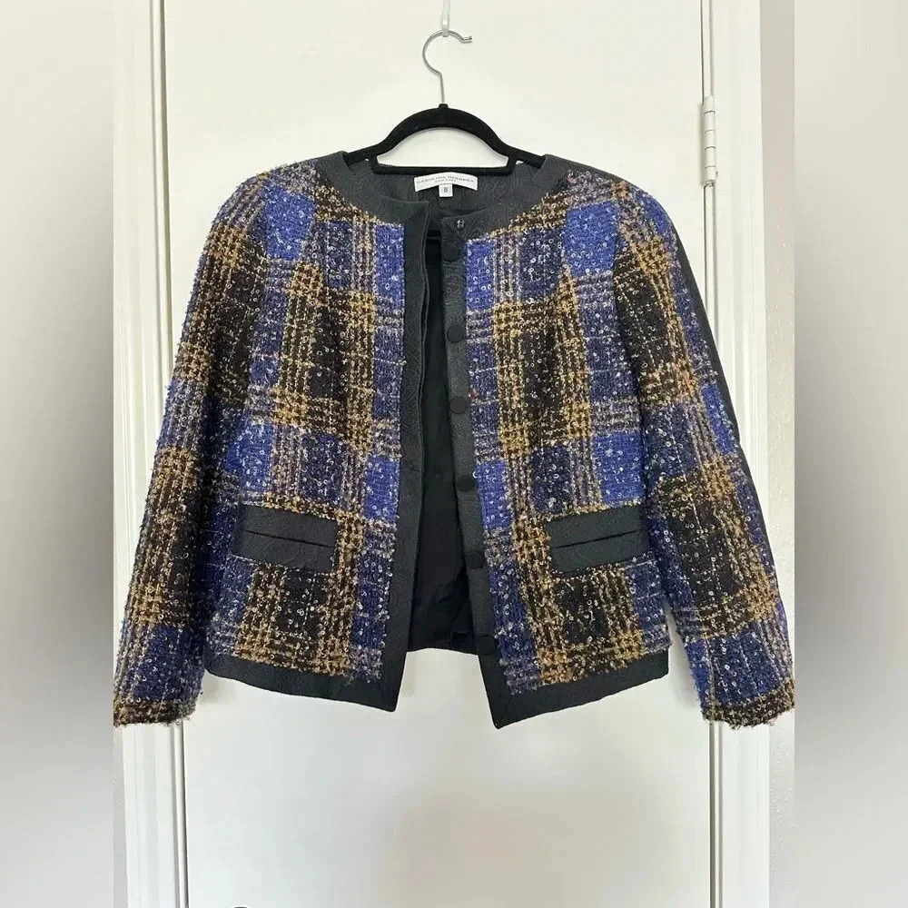 Carolina Herrera Multicolor Tweed Button Front Jacket S-M Silk-Wool - Picture 2 of 7